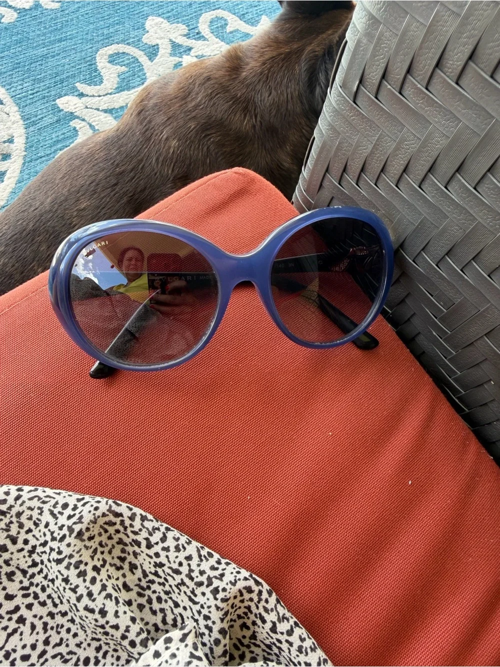 Bulgari Women's Blue Oval Sunglasses with Dark Lenses